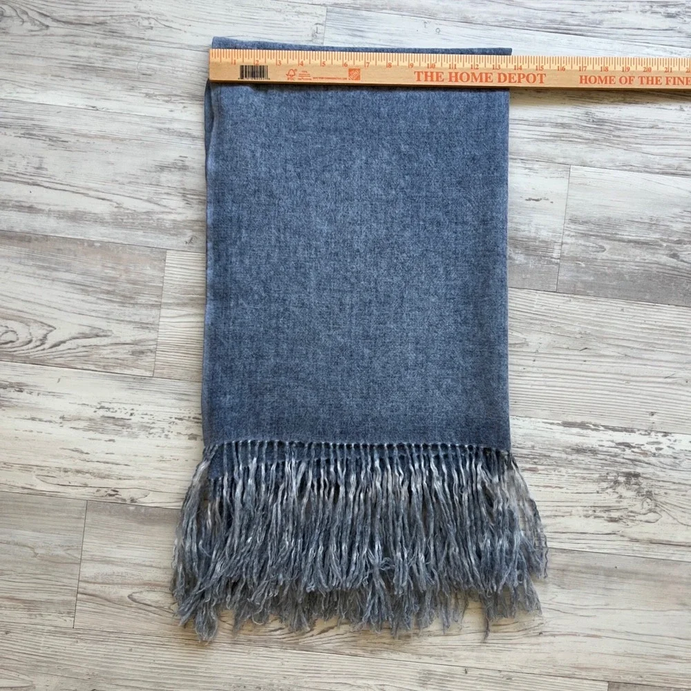 Ottotredici 100% Cashmere Scarf Gray Fringe Trim Solid Wrap Shawl Made in Italy